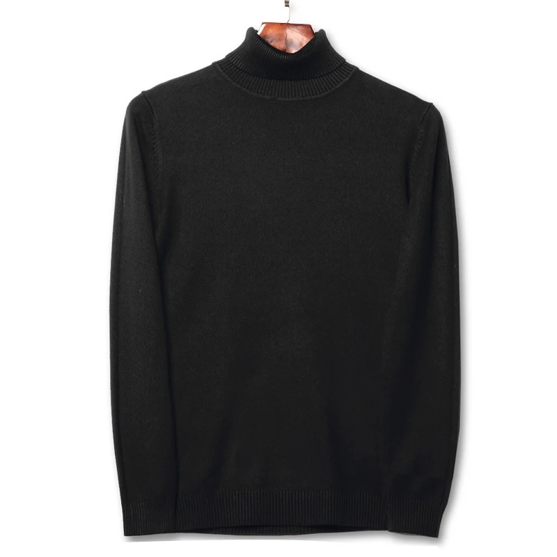 Осенний и зимний мужской свитер с высоким воротом Модный повседневный классический стиль Однотонный пуловер свитер мужской бренд черный белый - Цвет: Black