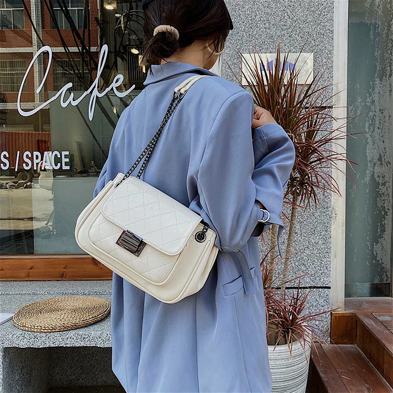 Casual Green Chain Shoulder Bags for Women Fashion Designer Luxury Brand Purses and Handbags PU Leather Small Cross Body Bag