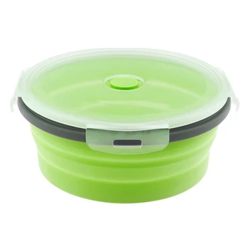 

New 4Pcs Set Collapsible Fruit Salad Lunch Box Silicone Food Box Container Round Shape Tableware Green