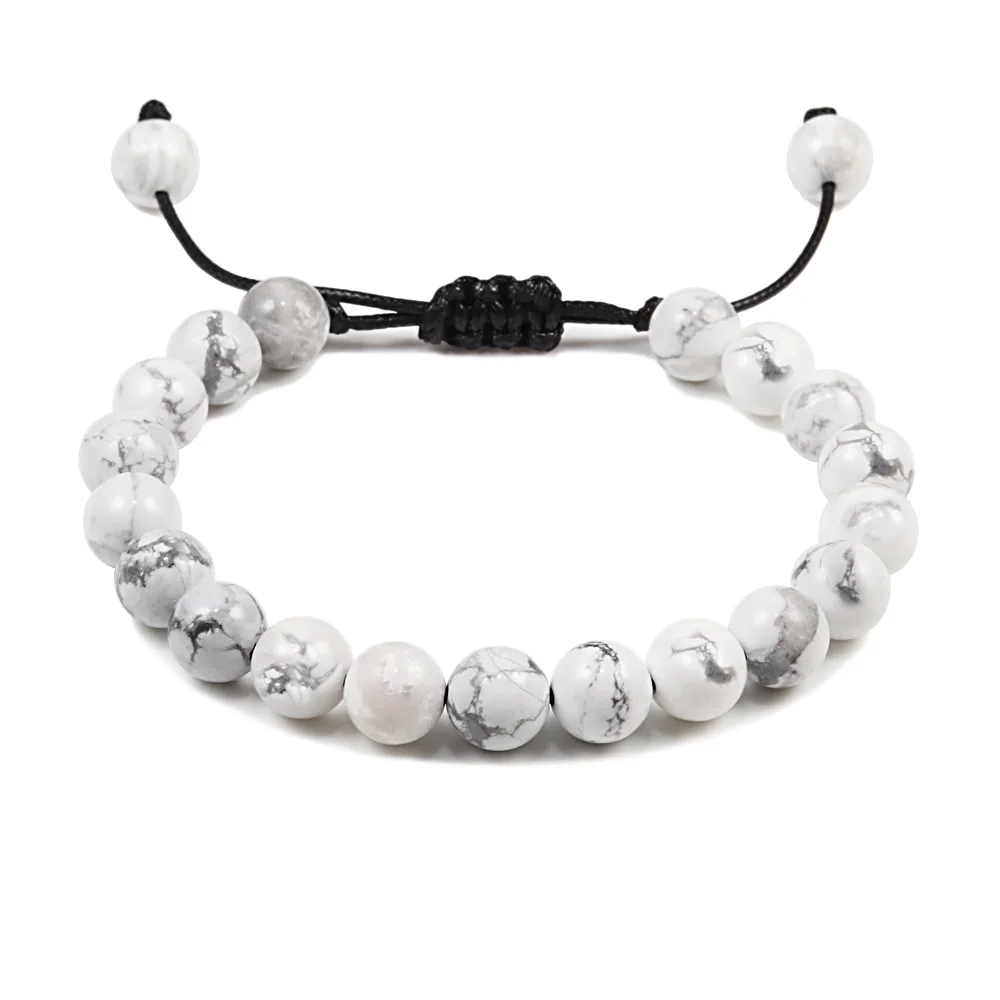 Регулируемые браслеты с бусинами из Натурального Камня Браслеты плетеная веревка баланс для женщин мужчин Йога браслет, бижутерия дружба подарки Pulseira - Окраска металла: White