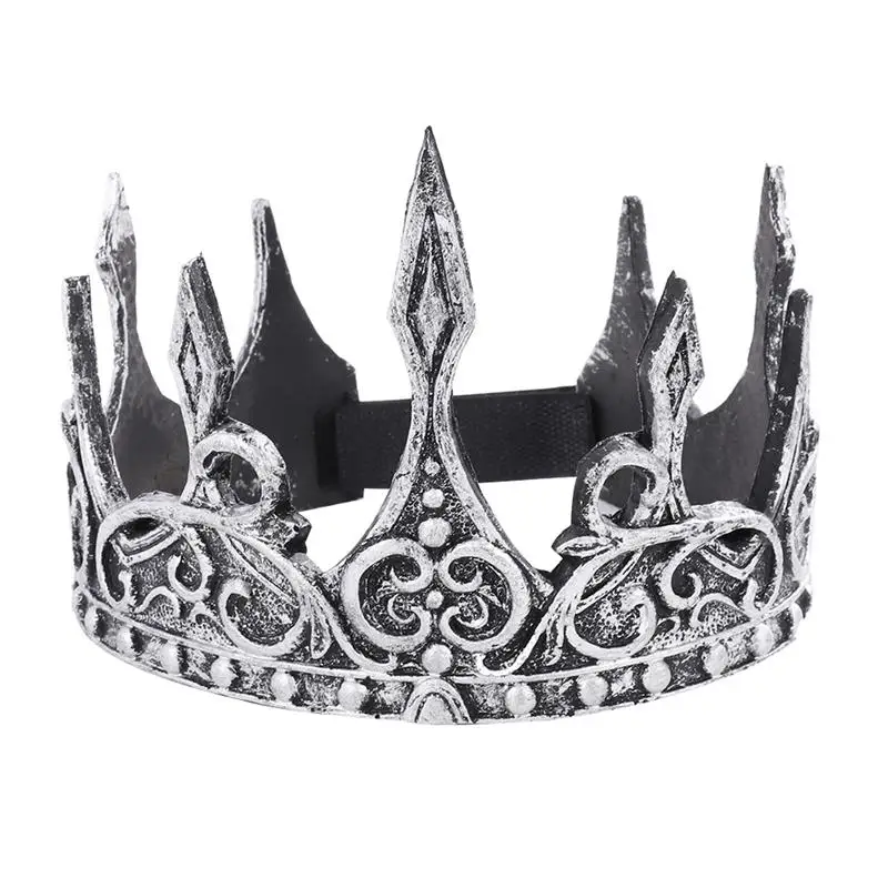 

Antique Silver King Crown Royal Medieva Crown Headband PU Foam Crown Men Soft Crown Headdress Party Favors