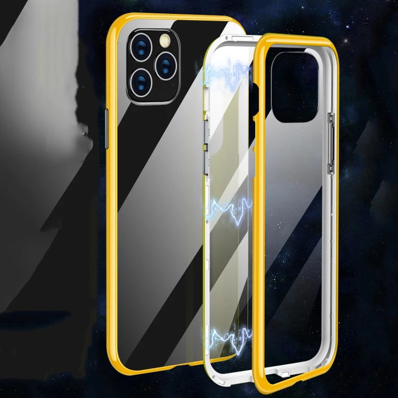 Чехол с магнитной адсорбцией для iPhone 11 11 Pro Max XR XS Max X 11 Pro 8 7 6 6S Plus, металлическая рамка, магнитная стеклянная задняя крышка