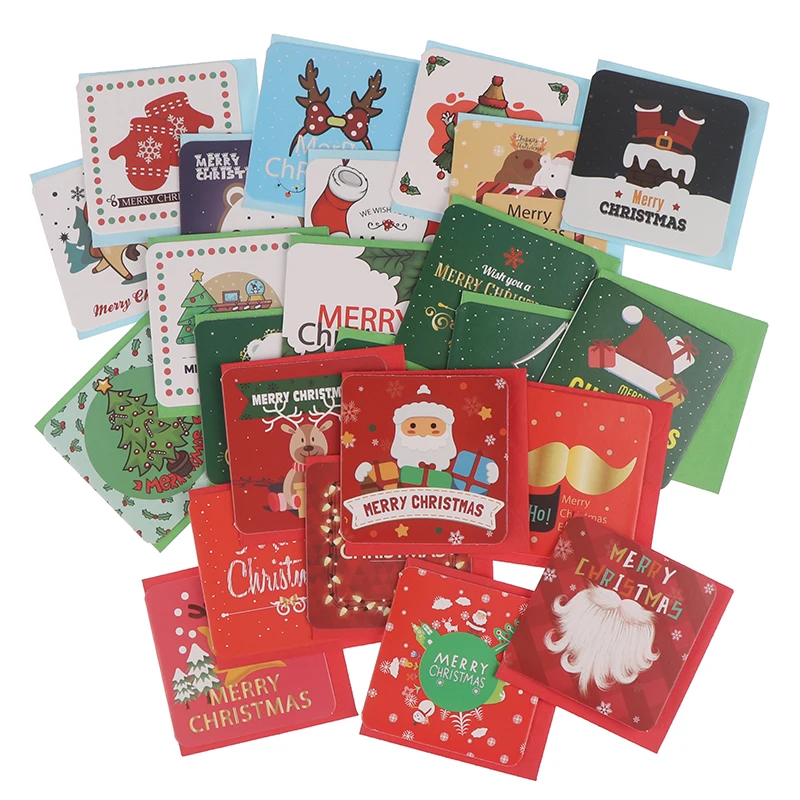 24pcs X Christmas Creeting Cards Kids Mini Blessing Greeting Envelope New Year Postcard Gift Card Xmas Party | Дом и сад