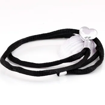 

New 925 Sterling Silver Bracelet black Fabric Cord Love Heart Clasp Bracelet Bangle Fit Bead Charm Fine DIY Jewelry