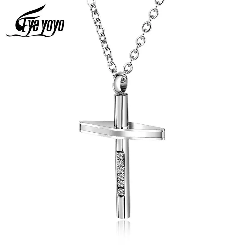 

EyeYoYo Men's Cubic Zirconia Necklace Believer Object Personality Christian Prayer Silver Golden Vintage Black Cross Necklace