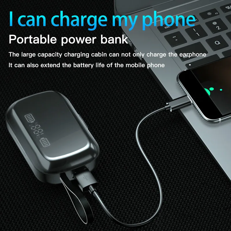 Wireless headset TWS headset Bluetooth 5 0 headset with microphone IPX7 waterproof gaming headset touch control power bank