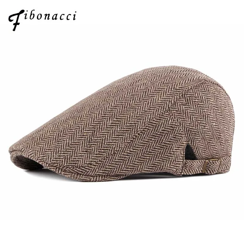 

Fibonacci Tweed Herringbone Newsboy Cap Men Dad Beret Hat Autumn Winter Classic Style Flat Caps
