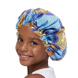 New Kids Soft Adjustable African Print Ankara satin Sleep Turban Hat Night Cap Beanie Chemo Cap Baby Cap For 2-7 Years Children