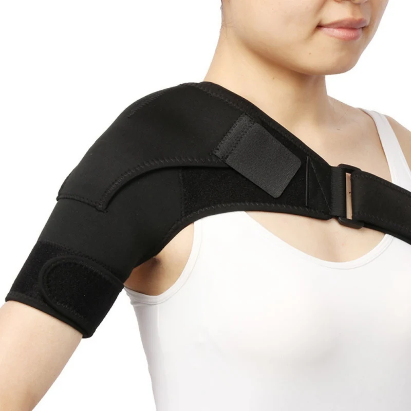 Adjustable Breathable Gym Sports Care Single Shoulder Support Back Brace Guard Strap Wrap Belt Band Pads Black Bandage Men Women