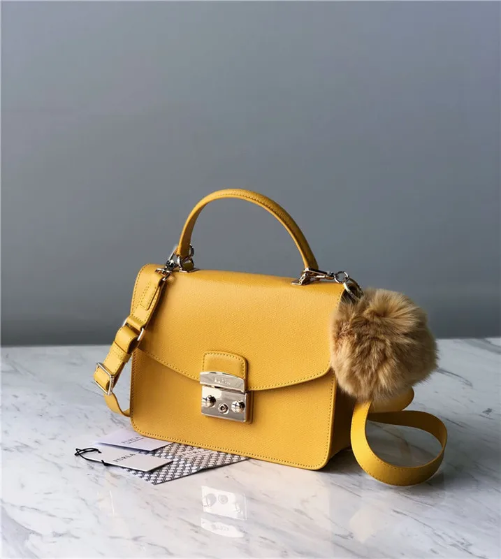 Оригинальные женские сумки FURLA, высокое качество, большие размеры, женские меховые кожаные сумки горчичного желтого цвета, размер 23 см* 8 см* 17,5 см - Цвет: 1