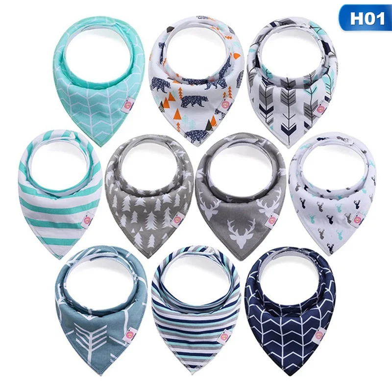 H01 10 шт./лот, нагрудники для новорожденных, детские нагрудники для мальчиков и девочек с мультяшным рисунком, хлопок, детские слюнявчики, банданы, двухслойные детские слюнявчики для кормления - Цвет: H01