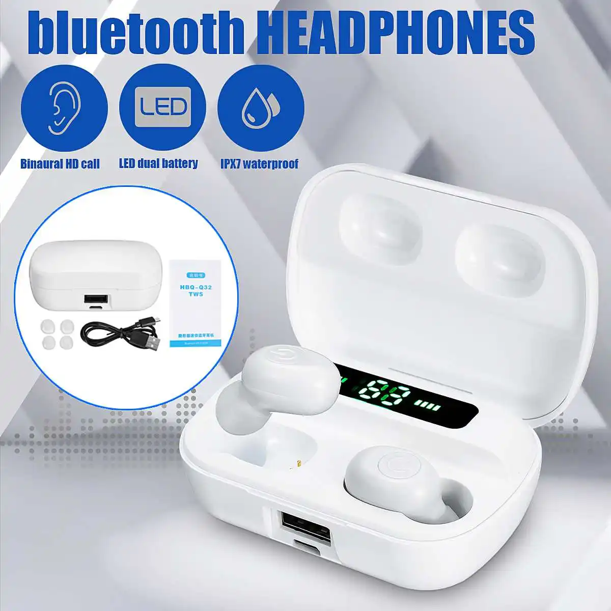 Bluetooth V5.0+ EDR F9 TWS, беспроводные наушники, светодиодный дисплей, гарнитура с микрофоном, 4000 мАч, умные наушники с шумоподавлением