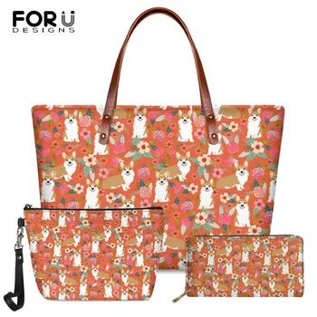 

FORUDESIGNS Women Fashion Travel Shopping Shoulder bags Lovely Husky Printing 3set Brand Large Tote Bags for Ladies Sac A Main