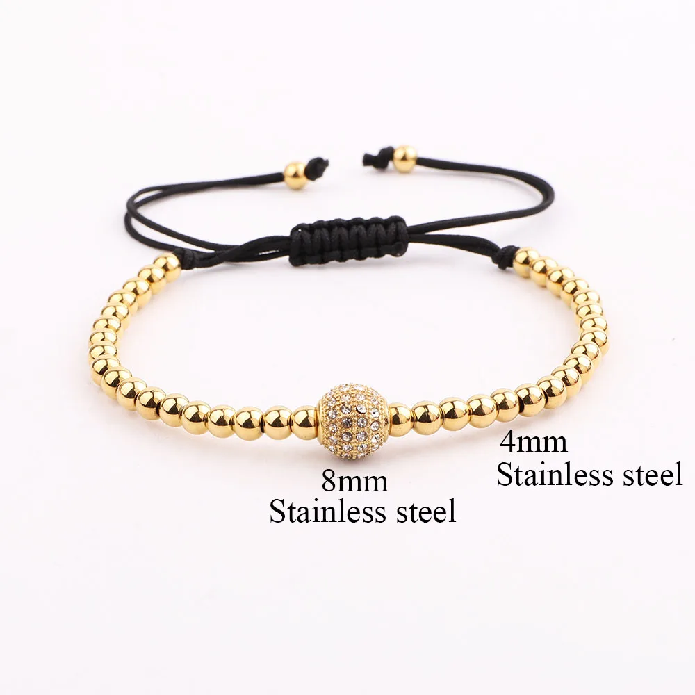JARAVVI New Design High Quality Stainless Steel Beads Rhinestone Ball Cord Braided Macrame Bracelet Set Men Women Gift - Image 4