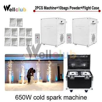 

2pcs and Case add 10 bags powder 650W Mini Cold Spark Firework Machine Sparkler Cold Flame Stage Firework Machine Powder