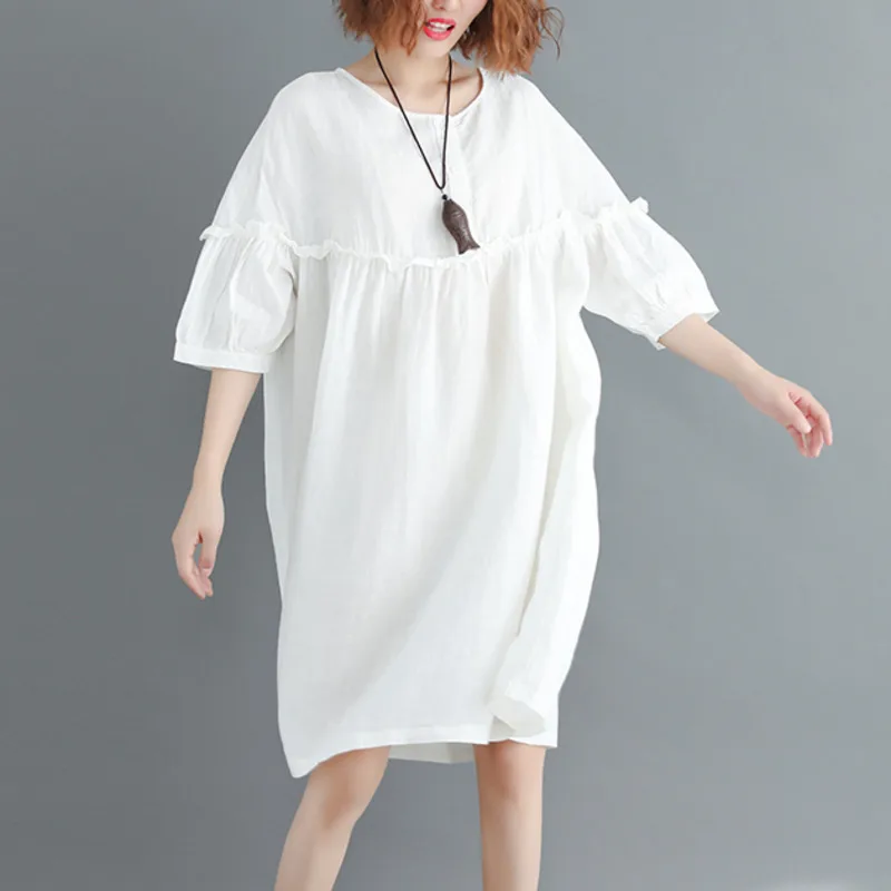 Женское винтажное платье с коротким рукавом круглым вырезом и воланом | Женская