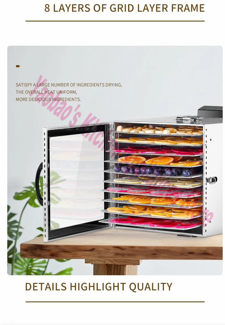 LT-58 10Layers Capacity Food Dehydrator Fruit Dryer Machine Household Dried Fruit Machine Pet Snack Stainless Steel Grid 1000W