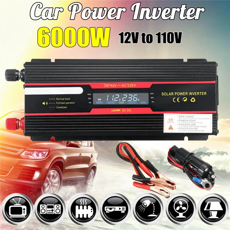 Inversor do Carro Potência de Pico Transformador de Tensão Inversor + Display v a 110 Inversor - 24 Lcd 12 v 220 6000 w 2 6000 w potência de pico inversor transformador