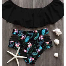 2020 сексуальный комплект бикини с высокой талией, женский купальник в полоску, бикини с оборками, купальный костюм, белый, синий, купальник, в...(China)