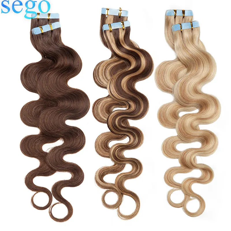 SEGO-Cinta de ondas para extensiones de cabello, cabello humano Remy de 12 -24, 2,5G/Ud., adhesivo sin costuras, trama de cabello rubio, 10 Uds., 20 Uds., 40 Uds.