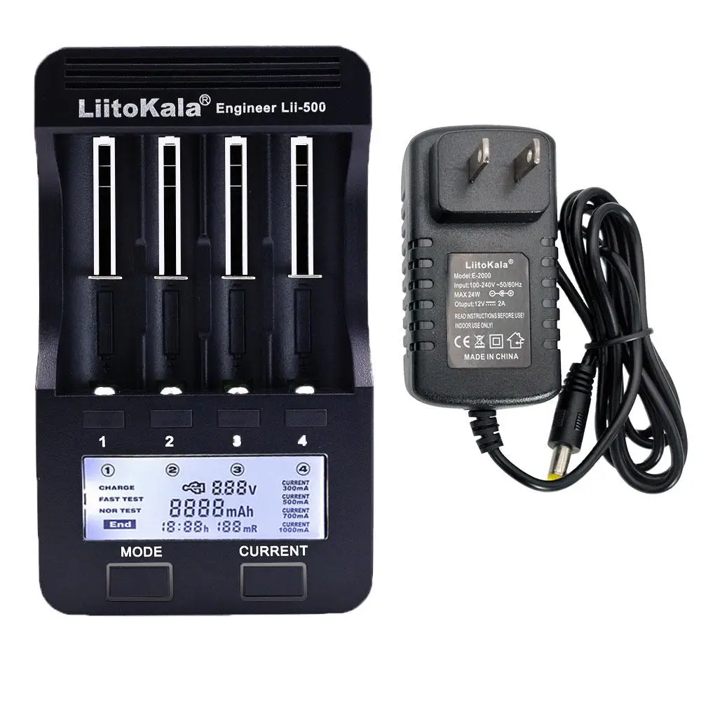 US Plug Liitokala тестовая емкость, умное Универсальное зарядное устройство, 4 слота, ЖК-дисплей, Lii-500 для перезаряжаемой батареи NiMH Liion 18650 - Цвет: US Plug