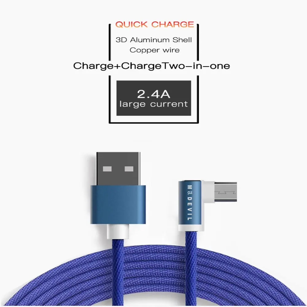 Madevil USB Micro 90 градусов быстрая зарядка usb-кабель нейлоновый для синхронизации