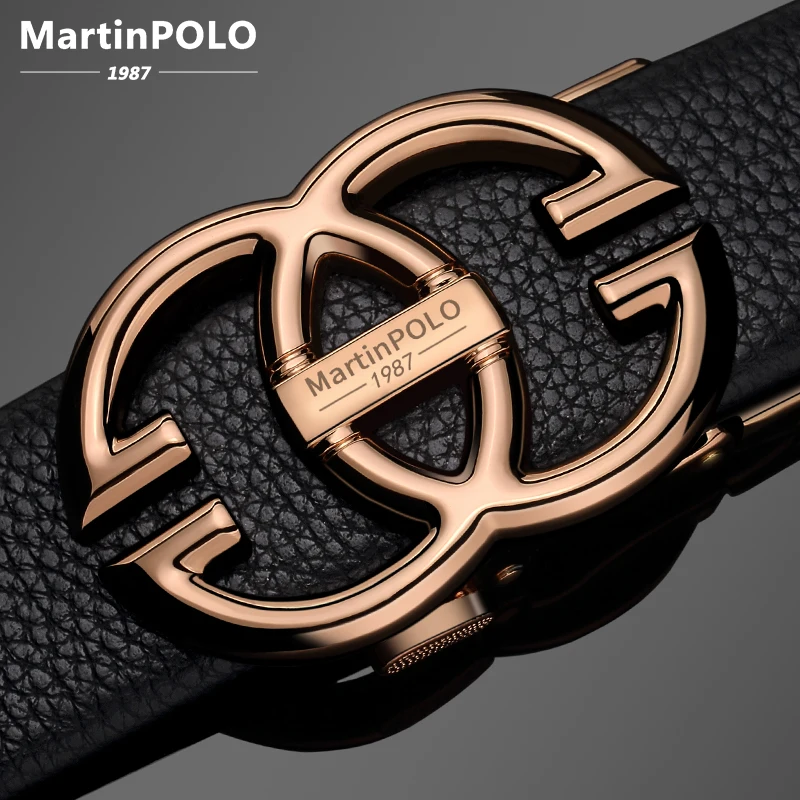 

MARTINPOLO Genuine Leather Belt Men Designer Strap Metal Automatic Buckle Belts for Men Luxury Brand Cowskin Blet Male MP3201P