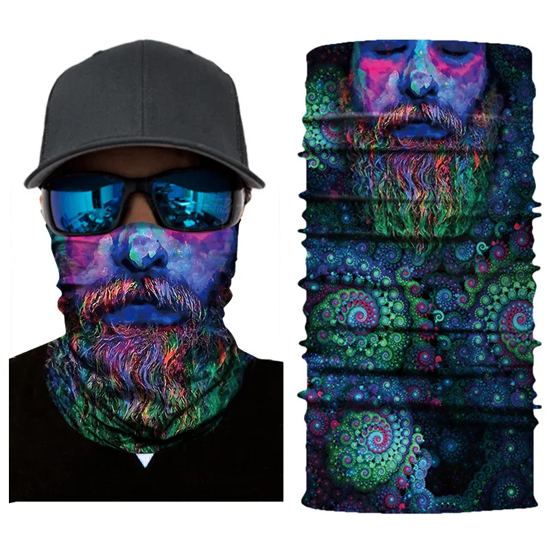 Women  and men 3D fantasy color skull abstract art multi-functional magic headband  neck gaiter scarf mens head wrap bandana Scarves