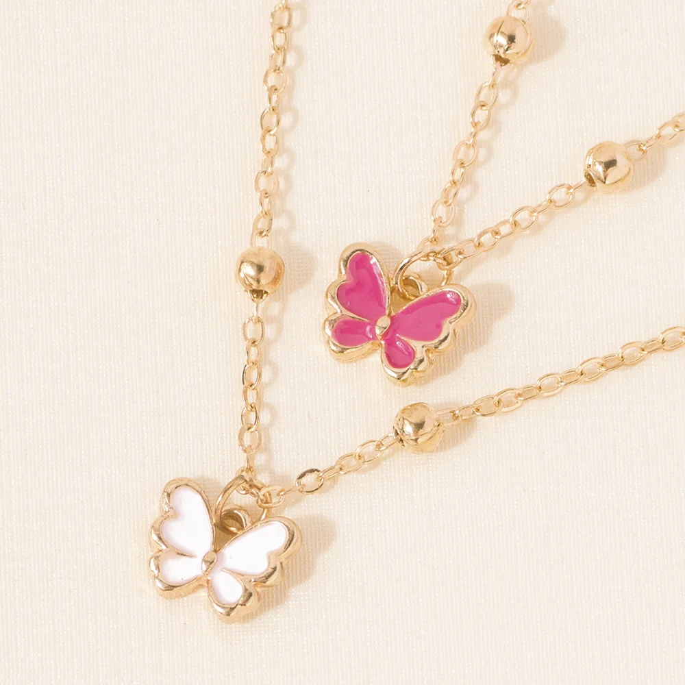 BBEAUTY LAYER 2 Layers Butterfly Pendant Necklace Cute Sweet Gold Color Chain Necklaces for Women Jewelry Party Gift | Украшения и