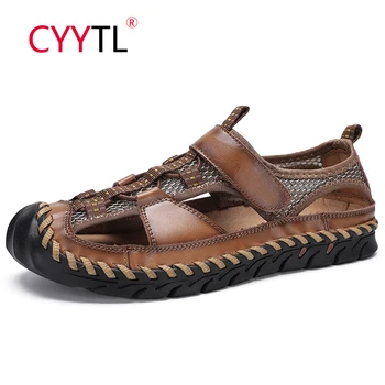 

CYYTL Men Sandals 2020 New Summer Beach Shoes Soft Leather Plus Size Protect Toes Male Outdoor Sneakers Sandalia Masculina