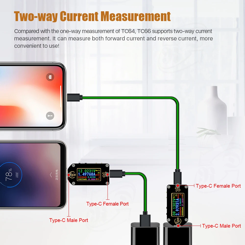 TC66C type-C PD триггер USB-C Вольтметр Амперметр Напряжение 2 способ измеритель тока мультиметр PD зарядное устройство батарея USB Тестер