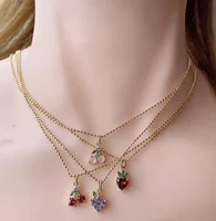20Pcs, Wholesale Mini Gold Plated Colorful Zircon Sweet Cherry Strawberry Fruit Pendant Simple Charm Necklace for Jewelry making 2