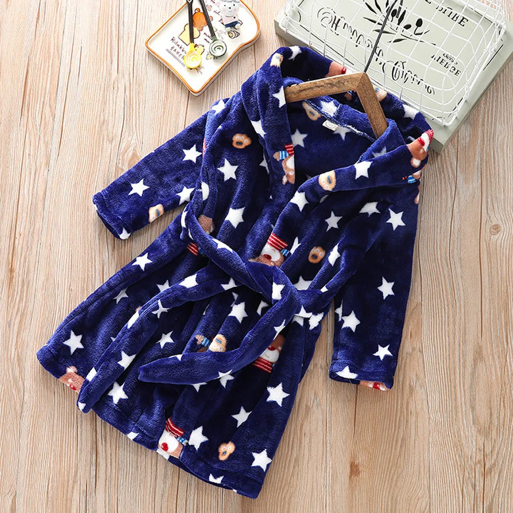 ARLONEET, детский фланелевый бархатный теплый банный халат с капюшоном, Фланелевая пижама с капюшоном и принтом для малышей, ночная рубашка, одежда для сна, CN14