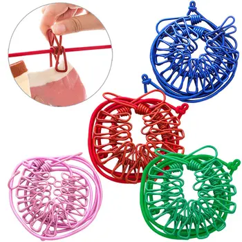 

1PCS Outdoor clothesline telescopic elastic laundry line 12 clips household socks windproof hanger stretch drying rack