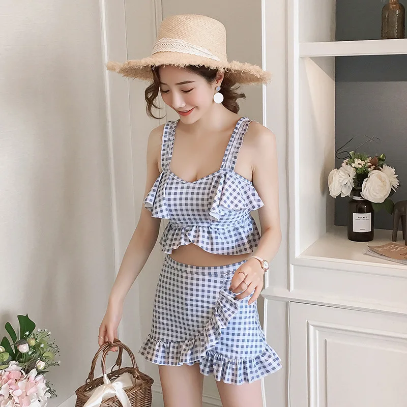 

South Korea Two-piece Swimsuits Women's Graceful Small Bust Gathering Skirt Belly Covering Conservative Students Slimming Bubble