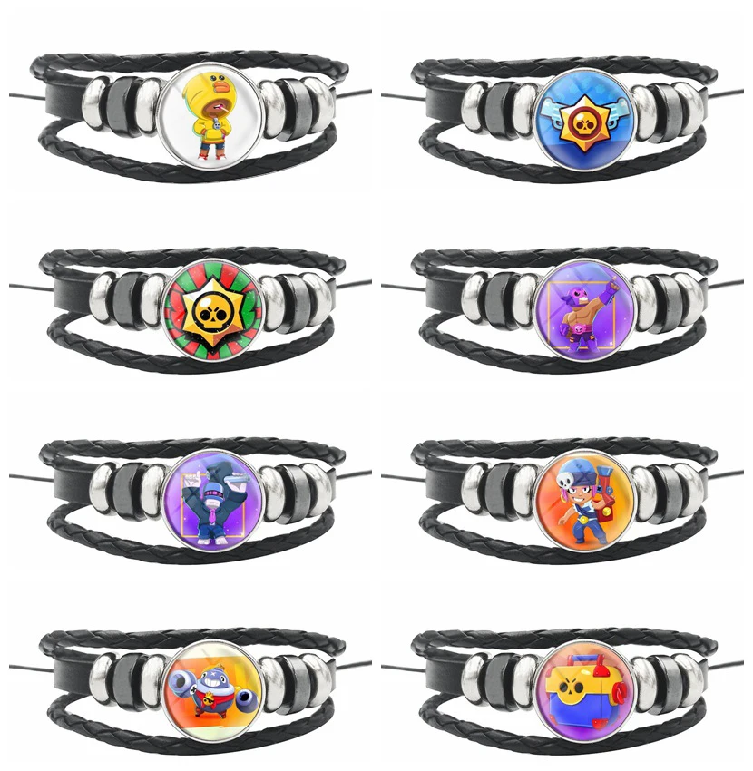 

BrawlING Bracelet Star ToyS Men Multilayer Leather Braided Multi Layer Wrap Trendy Braided Bracelet Armband Kids Boy Punk Badges