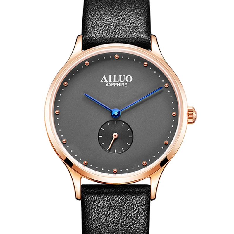 

France Luxury Brand AILUO Couple's Watches Japan MIYOTA Quartz Women Wristwatches Ultra-thin Sub-dial Waterproof Clock A7607W