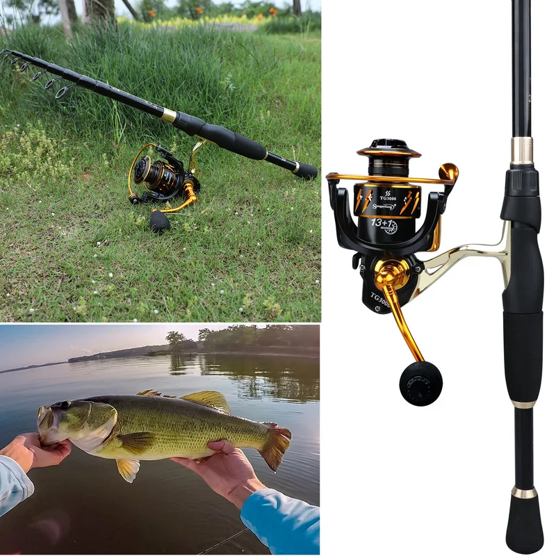 Sougayilang 1.8-2.4m Telescopic Rod and 13+1BB Reel Set and Fishing Rod of 99% Carbon Materials Carp Fishing Rod Combo Pesca
