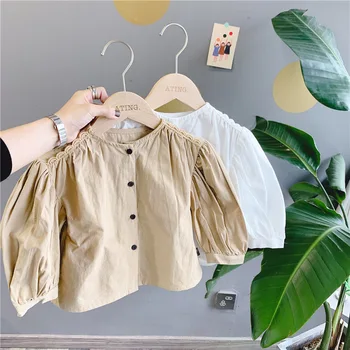 

2020 Spring Summer Children Clothes Fashion Baby Girls Solid Shirts Cute Kids Tops Spring Cardigan for Girls Blouse 2 Colors