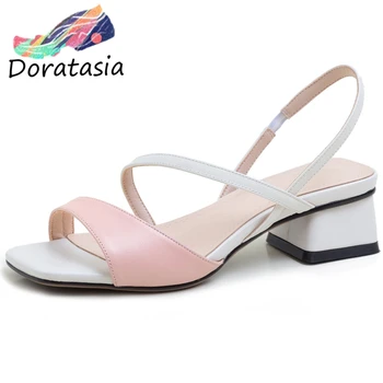 

DORATASIA Fashion Women Open Toe Mixed Color Square Heel Back Strap Shoes Casual Office Sandals Women Summer Sandals