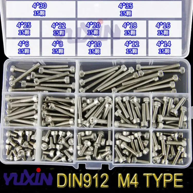 M4 TYPE 280 шт./компл. A2-70 304 нержавеющая сталь DIN912 M3 M4 M5 M6 M8 шестигранный болт с шестигранной головкой круглый Винт с головкой болты Ассортимент Комплект - Цвет: M4 TYPE