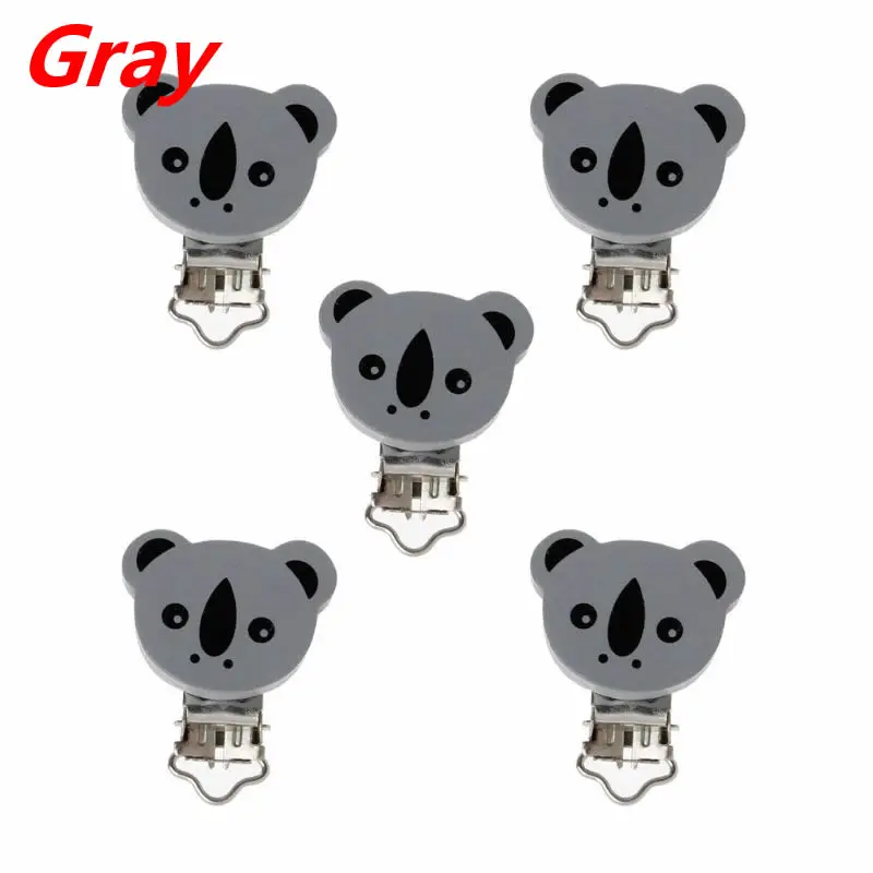 Gray 5 шт./партия, зубной прорезыватель для малышей, деревянный держатель для пустышки для детей, зажим для младенцев, милое животное коала, застежки для сосков, для детского продукта - Цвет: Gray