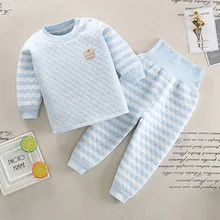 Хлопковая одежда для маленьких девочек; зимние детские комплекты; сезон осень; трехслойный утепленный бархатный костюм с высокой талией для младенцев