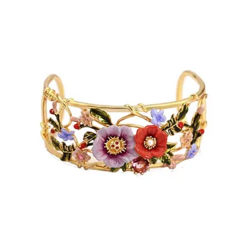 

Winter Garden Series Enamel Violet Chinese Herbaceous Peony Two-tone Flower Gold Woman Adjustable France Fashion Jewelry