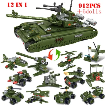 

12 in 1 Military WW2 T99 Main Battle Tank Building Blocks Army Figures Weapons Technic City Bricks Chindren Toys Birthday Gifts