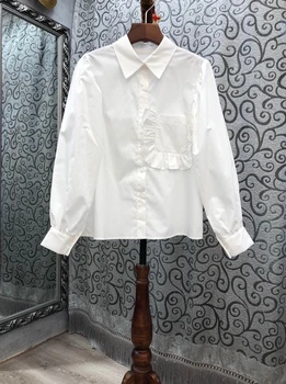 

2020 Early Autumn New Women's Lapel Irregular Single Pocket Decoration Solid Color Long-Sleeved Shirt 803