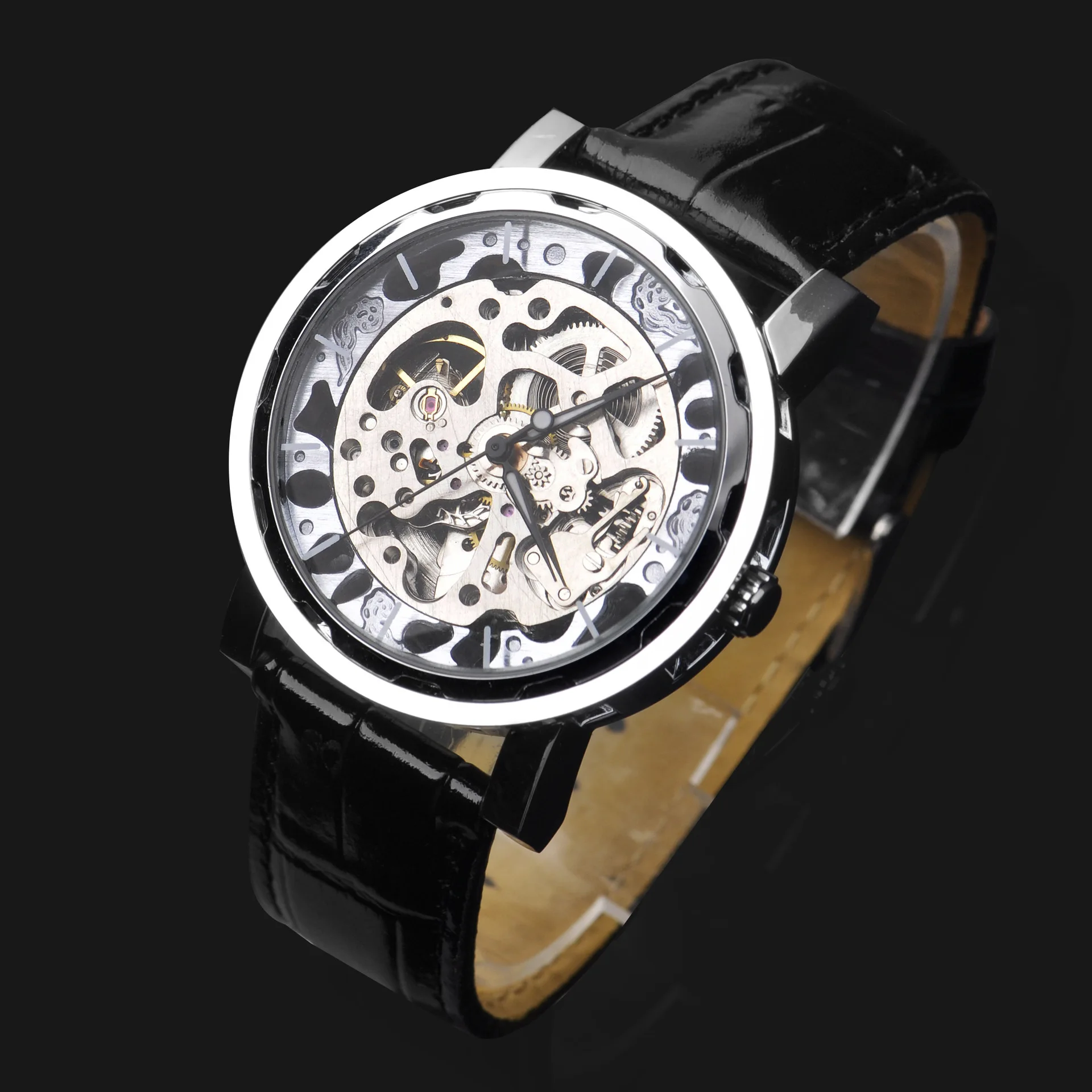 

Hollow out Business Watch Analog Watch Fully Automatic Leather Strap Watch