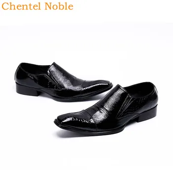 

Luxury Brand Chentel Manual Gentleman Black Fashion Mens Dress Shoes Genuine Leather Handsome Mens Shoes Slip-On Large Size