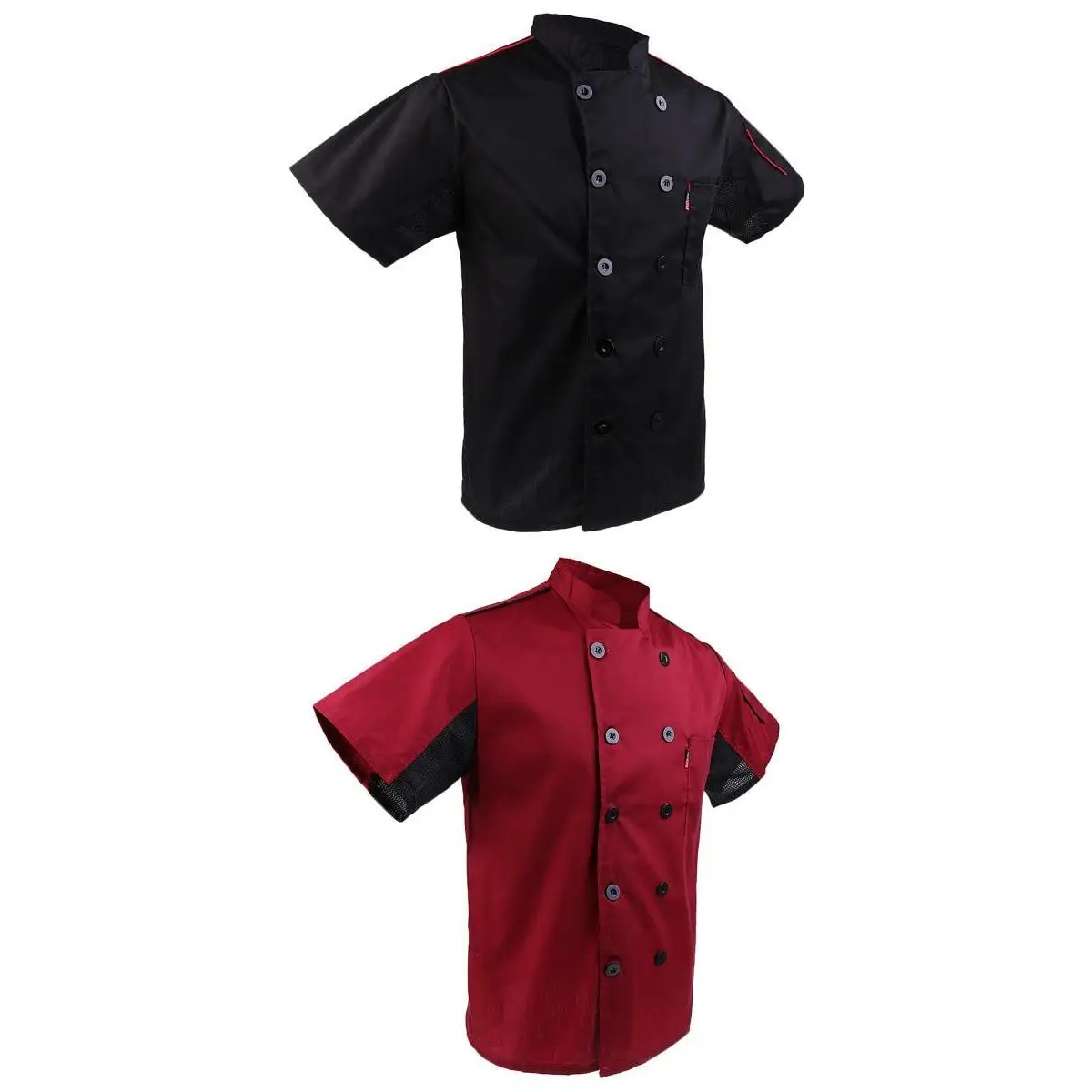 2/pack Chef Jacket Kitchen Uniforms Short Sleeves Black& Wine for Women Men