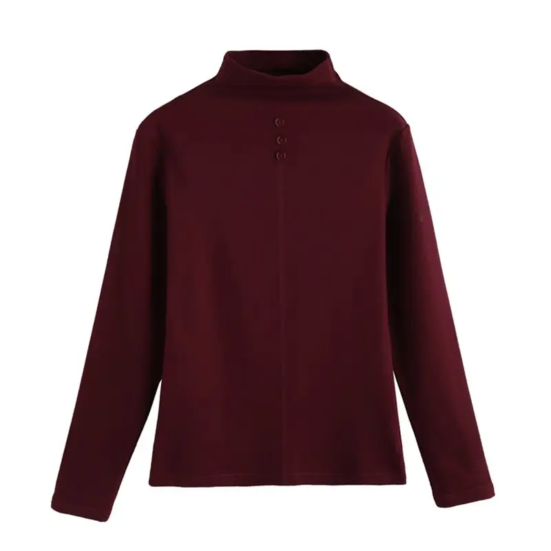 GIGOGOU, бархатный Теплый Женский пуловер и свитера, полосатый свитер с воротником под горло на пуговицах, S-3XL размера плюс, топ, рубашка, хлопок, женский джемпер - Цвет: Wine Red YSK233